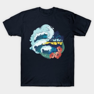 Retro beach and ocean waves T-Shirt